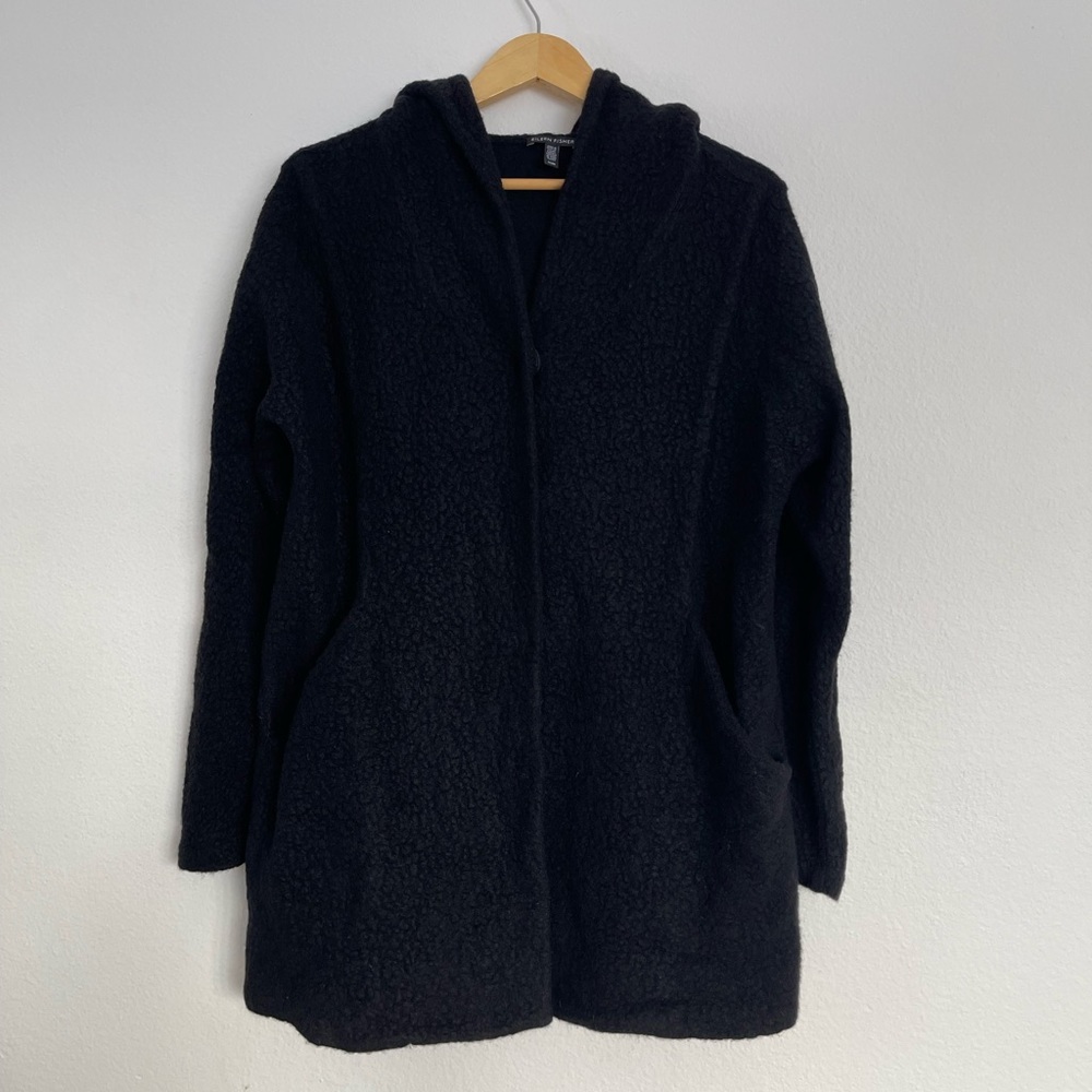 Eileen Fisher hooded felted wool cardigan size M